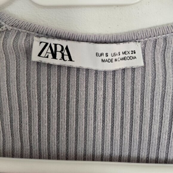 Zara Ribbed Wrap Front Long Sleeve Knit Cardigan Blue Size Small b32E - Picture 6 of 6